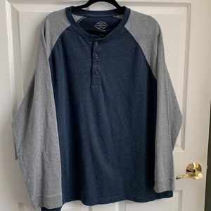 St John’s Bay men’s long sleeve crew tee shirt, size xxl, blue and grey